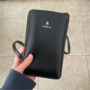 (NWOT) Furla Leather Crossbody Wallet - Textured Black Leather